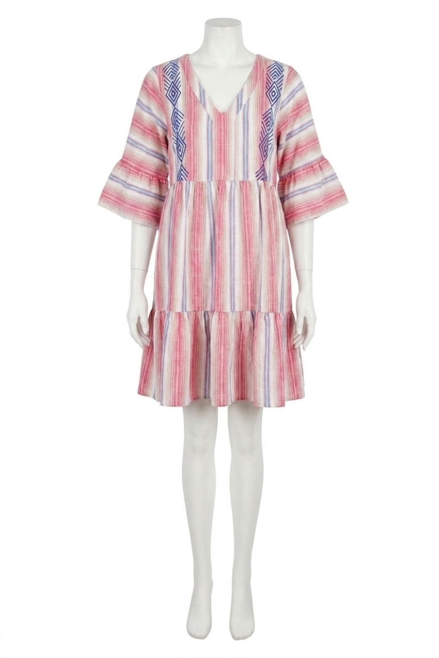 NEW EASEL embroidered boho dress in pink stripe